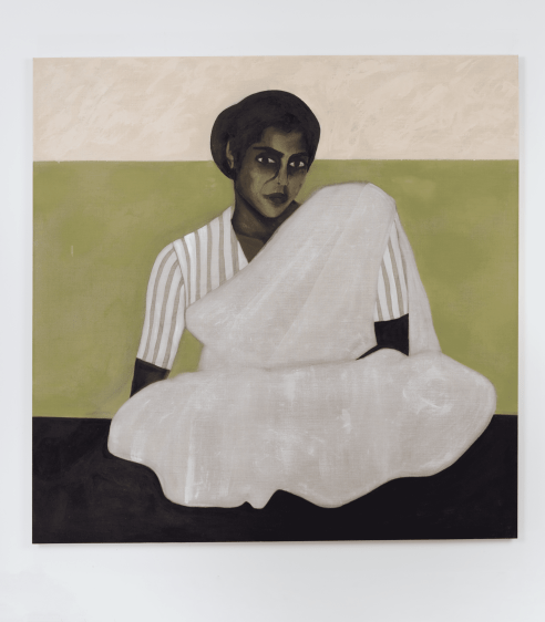 Achi, Dark in a Striped Blouse, 2023, Acrylic on Linen