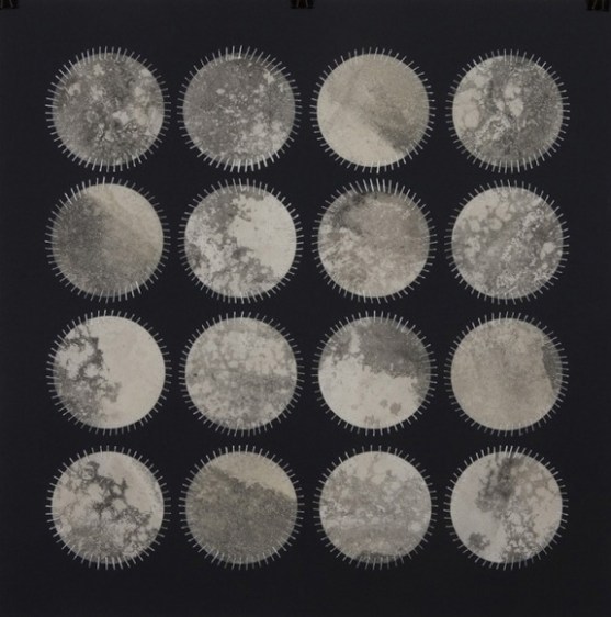 Anila Quayyum Agha Regeneration X 2012 Mixed media on paper (Encaustic, ink, graphite, charcoal, and embroidery on paper) 22 x 22 in.