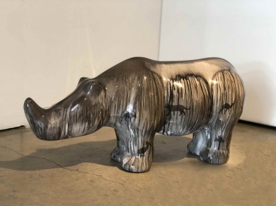 Arunkumar H.G. Rhino 2018 Paper pulp, cement, wood glue, aluminium, floor paint and clear coat 17.5 x 12 x 37 in.