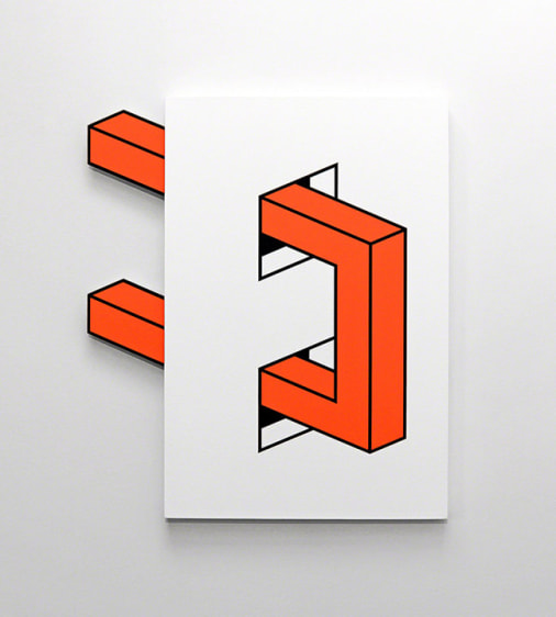 Askash Nihalani  Passage (Orange)  2014  Acrylic, flashe, mixed media, canvas, corrugated plastic, wood, and magnets  30 x 25.5 in.