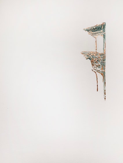 Najmun Nahar Keya  Corinthian Dhaka (19)  Charcoal, graphite, rabbit skin glue, copper, on Fabriano archival paper  11 x 14 in.  2019