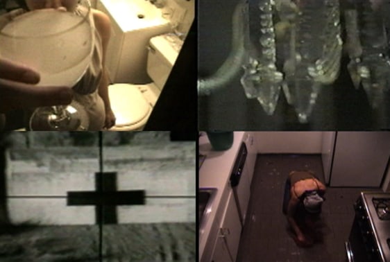 Mariam Ghani &amp; Erin Ellen Kelly The Glass House Home Movies 2003 4-in-1 channel video with 5-channel audio 15:00 min.