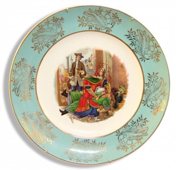 Adeela Suleman AND THEN IT ALL HAPPENED SERIES (PLATE 6) 2014 Found porcelain plate with enamel paint 10 x 10 in.