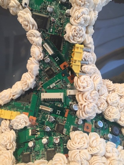 Promotesh Das Pulak Encapsulated 2 (Detail) 2016 Shola flowers, circuit boards 28 x 17 x 9 in.