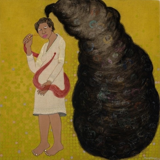 Dhruvi Acharya Reconnections 2015-6 Collage, pastel and synthetic paint on unprimed linen 24 x 24 in.