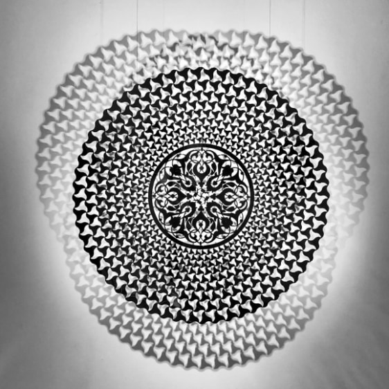 Anila Quayyum Agha Flight of a Thousand Birds 2018 Mirrored stainless steel 46 x 46 in.