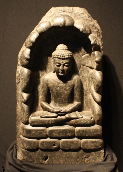 Seated Buddha Pala Empire, Eastern India Black schist 11th Century Height: 25.5 in.
