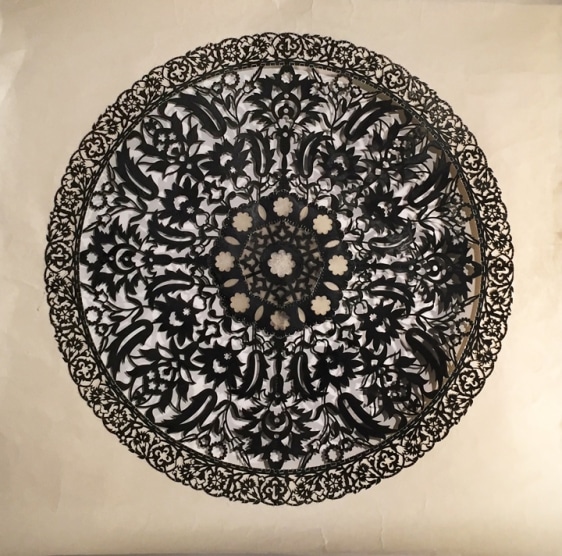 Anila Quayyum Agha All the Flowers Are For Me (Black) 2015 Mixed media on paper (Encaustic, laser-cut paper and embroidery) 30 x 30 in.