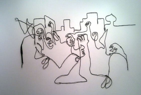 Jaishri Abichandani  We Were Making History 3 2013 Leather whips, fabric, jewels, studs, paint, wire, and nails 108 x 144 in.