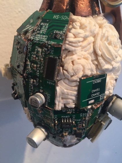 Promotesh Das Pulak Untitled 3 (Detail) 2014 Shola flowers, resin, circuit boards 6.5 x 2.5 x 2.5 in.