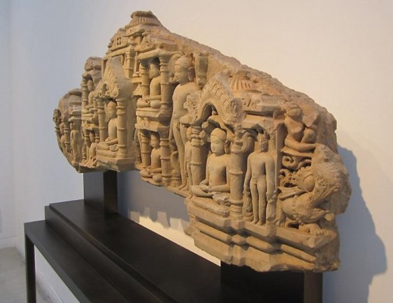 Door Lintel Depicting Jinas of the Digambara Sect Northern India, Rajasthan 11th Century Sandstone 24 x 62 in.