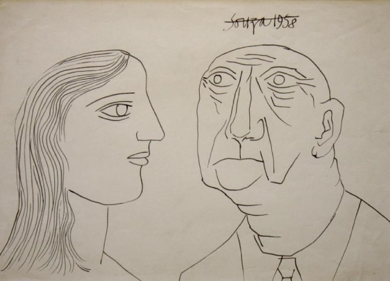 F.N. Souza UNTITLED (PORTRAIT OF A MAN AND WOMAN) 1958 Ink on paper 11 x 15 in.