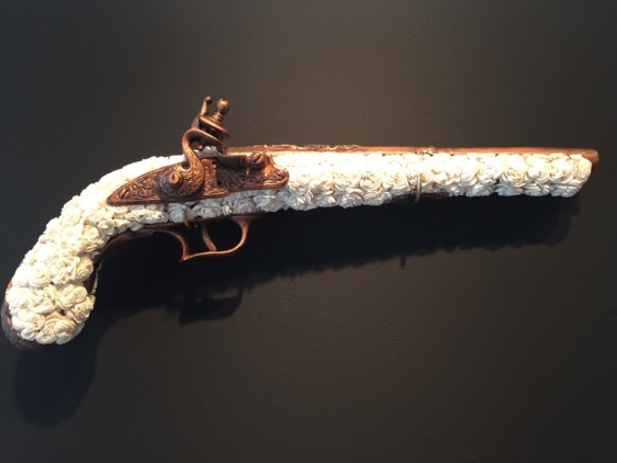 Promotesh Das Pulak Musket Gun 2014 Shola flowers, resin 6 x 17 x 2 in.