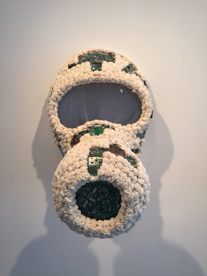 Promotesh Das Pulak Encapsulated 1 2016 Shola flowers, circuit board, resin 24 x 17 x 17 in.