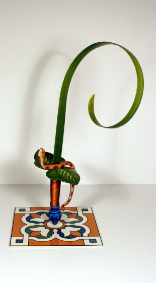 Adeela Suleman KAR WA FARR SERIES 3 2014 Hand-painted steel sword, iron and metal tile with enamel paint 19.5 x 12 x 9 in.