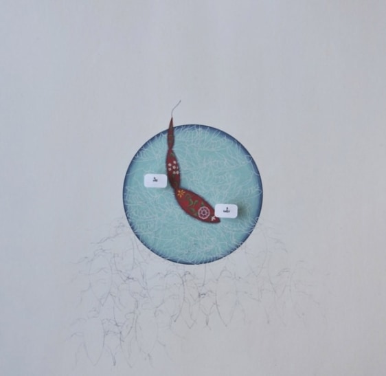 Tazeen Qayyum READ SAFETY DIRECTIONS BEFORE USE II 2009 Gouache and entomology pin labels on wasli 11 x 11 in. NFS
