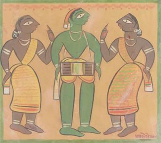 Jamini Roy UNTITLED (DRUMMER WITH SANDALS) Gouache on card 15.5 x 17 in.