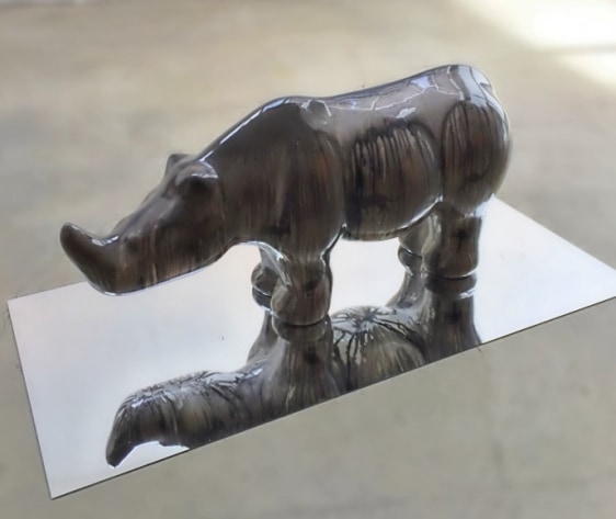 Arunkumar H G Rhino 2018 Paper pulp, cement, wood glue, aluminum, floor paint and clear coat 17.5 x 12 x 37 in.