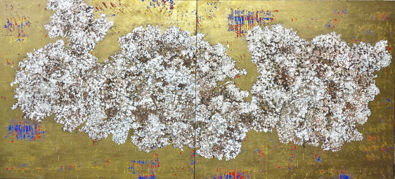 G. R.&nbsp;Iranna  Floating Flowers, 2022  Acrylic on tarpaulin  66h x 84w in