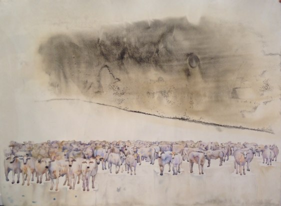 G. R. Iranna UNTITLED, AFRICAN COWS 2014 Watercolor on paper 42 x 56 in.