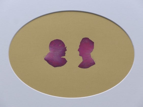 Abdullah M. I. Syed Rose Petal Portraits: Silhouettes 35-36 &ndash; Gandhi and Jinnah 2019 Hand-cut rose petals on archival metallic paper and clear acetate 12 x 16 in.