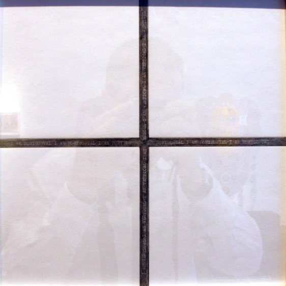 Abdullah M. I. Syed I am Horizontal I am Vertical: A page from Brut-Nama Charcoal and typed on Canson paper 11 x 11 in. 2013