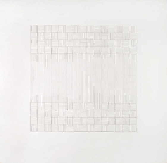 Rehana Mangi LINE EXERCISE 2008 Human Hair on wasli 36 x 36 in.