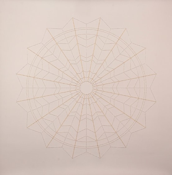 Anila Quayyum Agha Moonbeams For My Love 2016 Mixed media on paper (Gold and silver thread and beads on stonehenge rag paper) 38 x 38 in.