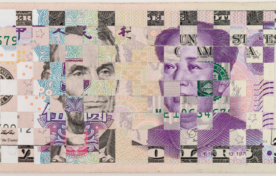 Abdullah M. I. Syed, Weaving Myths and Realities: 5 US Dollar and 5 Chinese RMB (Structures, Verso) (Detail), 2020