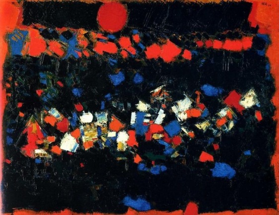 S. H. Raza RED SUN BLACK CLOUDS 1960 Oil on canvas 35 x 46 in.