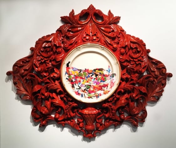 Adeela Suleman   Untitled (Plate - 2)  2017  Wood, Ceramic Plate with Enamel Paint Hardener and Lacquer   30 x 36 x 3.5 in.