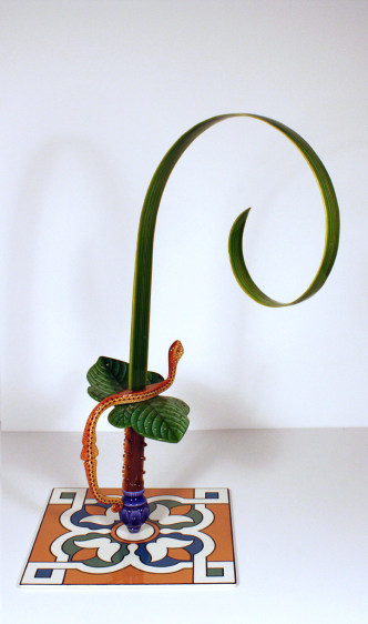 Adeela Suleman KAR WA FARR SERIES 6 2014 Hand-painted steel sword, iron and metal tile with enamel paint 20 x 12 x 9 in.