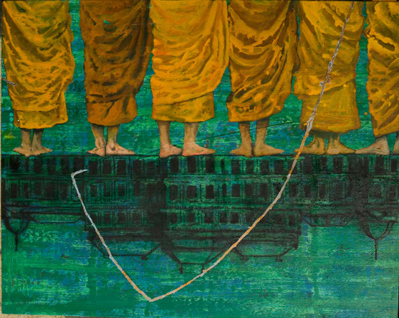G. R. Iranna YELLOW ROBES 2013 Acrylic on canvas 52 x 65 in.