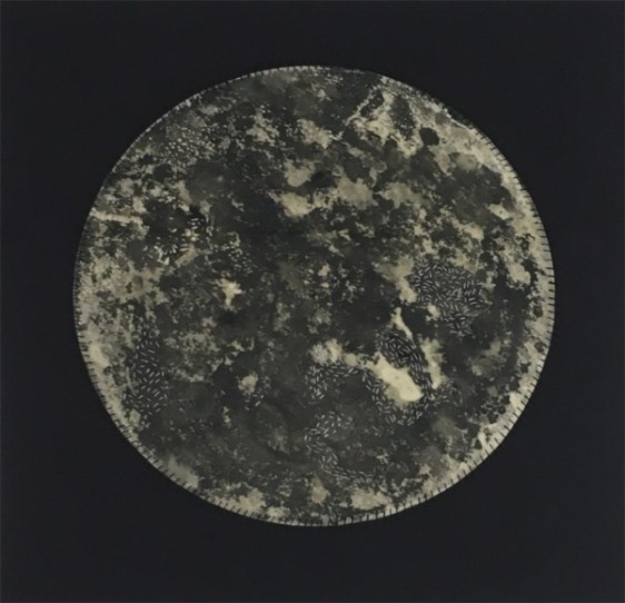 Anila Quayyum Agha Regeneration III 2012 Mixed media on paper (Encaustic, ink, graphite, charcoal, and embroidery on paper) 22 x 22 in.