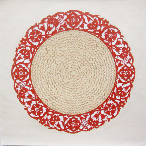 Anila Quayyum Agha All the Flowers Are For Me (Red) 2015 Mixed media on paper (Encaustic, laser-cut paper and embroidery) 30 x 30 in.