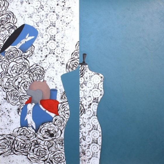 Ayesha Durrani LOST HEART 2009 Stencling and gouache on wasli 13 x 13 in.