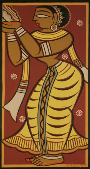 Jamini Roy APSARA Tempera on card 33 x 16.5 in.