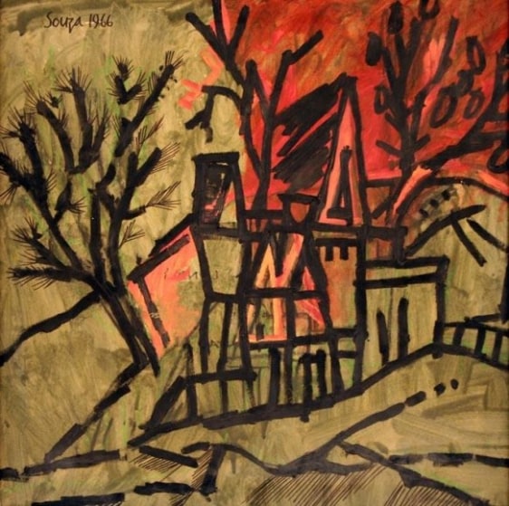 F. N. Souza UNTITLED (HOUSES WITH TREES) 1966 Oil on canvas 29 x 29 in.