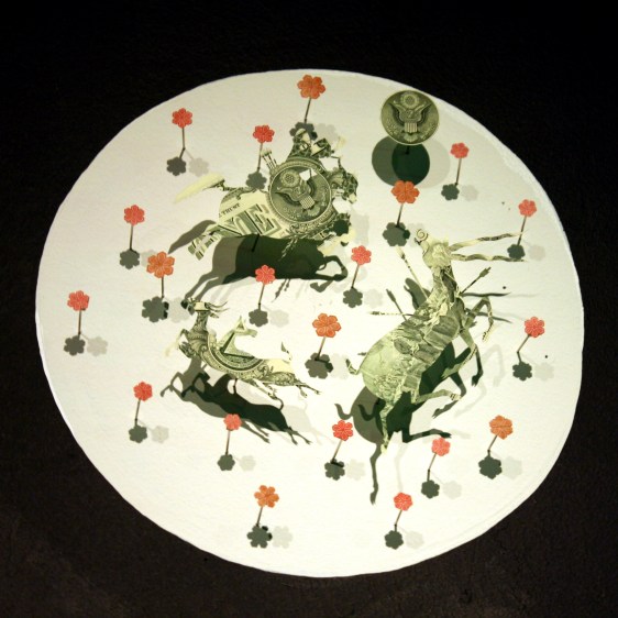 Abdullah M. I. Syed Assembly II: Innocent Spectacle for Musk Hand-cut uncirculated U.S. $1 and $2 bills 10 in. (Dia.) 2013