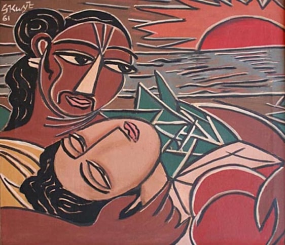 George Keyt RAMA AND SITA 1961 Oil on canvas 28 x 28 in.
