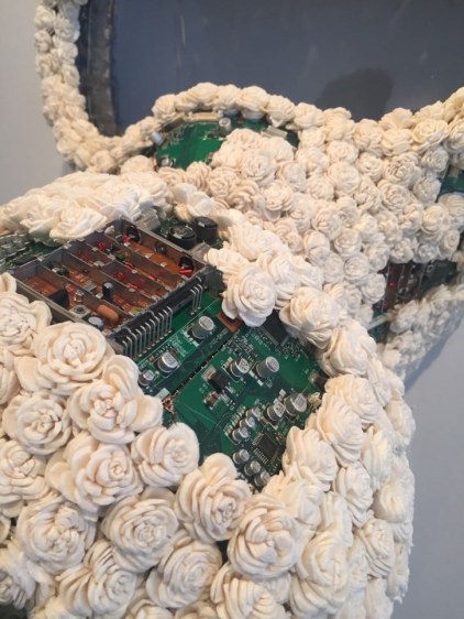 Promotesh Das Pulak Encapsulated 1 (Detail) 2016 Shola flowers, circuit board, resin 24 x 17 x 17 in.