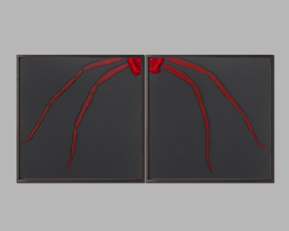 Becoming II, 2025, ply, fabric, synthetic thread, cotton thread, glue, ink and acrylic color