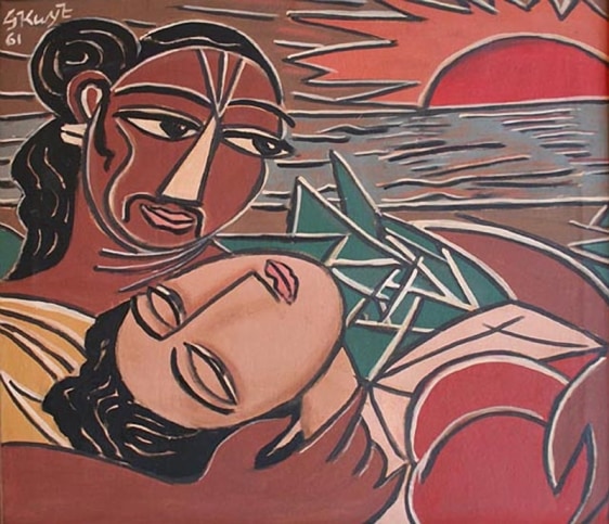 George Keyt Rama and Sita 1961 Oil on canvas 28 x 28 in.