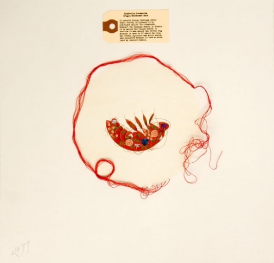 Tazeen Qayyum READ SAFETY DIRECTIONS BEFORE USE 2008 Gouache and cotton thread on wasli 11 x 11 in.