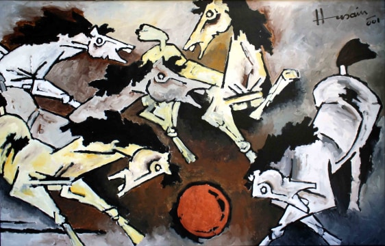 M. F. Husain HORSES 2001 Acrylic on canvas 46 x 72 in.