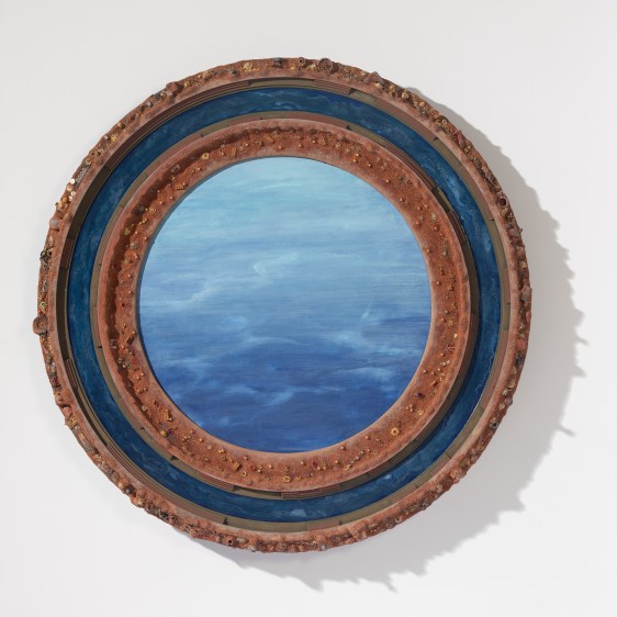 The Trance Land, 2025, Acrylic, fabric, pigment, jewelry, wood, paper mache, cement, glue on canvas