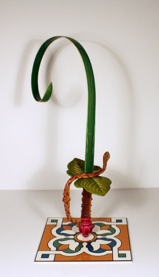 Adeela Suleman KAR WA FARR SERIES 5 2014 Hand-painted steel sword, iron and metal tile with enamel paint 20 x 12 x 9 in.