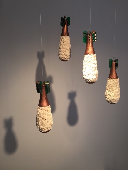 Promotesh Das Pulak Mortar Shells 2016 Shola flowers, resin and circuit boards Dimensions variable