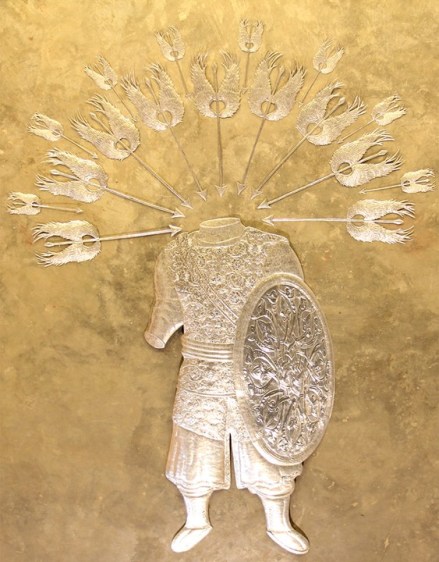 Adeela Suleman MUBARIZUN - NO MORE SERIES 2 2014 Hand-beaten stainless steel 94 x 72 in.