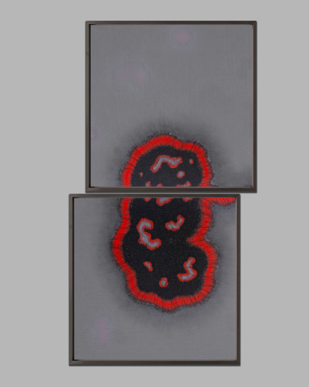 In Transience I, 2025, ply, fabric, synthetic thread, cotton thread, glue, ink and acrylic color